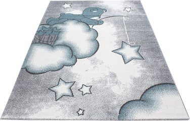 Домашній дитячий килим з коротким ворсом, дизайн у вигляді ведмедика і хмари, дитяча ігрова кімната, дитяча кімната, висота ворсу 11 мм, м'яка прямокутна кругла смужка синього кольору, розмір (160x230 см)