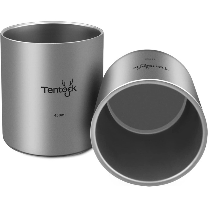 Портативна титанова чашка для чаю Tentock, чашка для води з подвійними стінками, надлегка Вулична міні-титанова чашка для кемпінгу, пікніка, піших прогулянок, подорожей / 450 мл (450 мл)