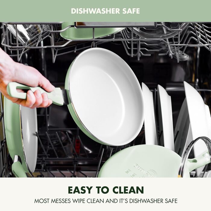 GreenPan Dover Сковорода з лопаткою, 20 см, антипригарне покриття Ceramic, безпечна, для яєць та омлетів, сумісна з духовкою, не нагрівається, легке виливання, блакитний дим, зелений колір