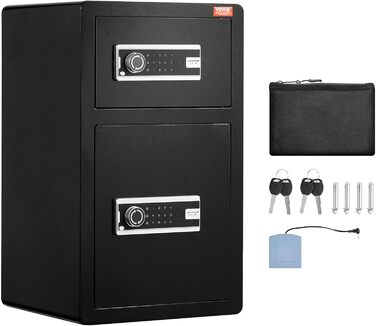 Сейф VEVOR з вогнестійким кишеням, 3,5 кубічних футів, 2 перегородки, цифровий сейф для дому, чорний, 1 дверцята (2 відділення)