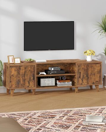 Тумба під TV, тумба для телевізора до 60 дюймів, TV-стійка з 2 шухлядами та 2 відкритими полицями, 40 x 140 x 51,5 см, для вітальні, спальні, їдальні, білий колір TV16703E (Вінтаж-коричневий)