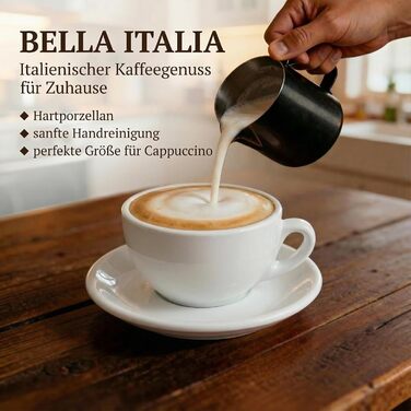 Набір кавових чашок Капучіно, 6 шт. | Білий колір | Італійський стиль | Товстостінні, важкі | Можна мити в посудомийній машині | Подарунковий набір 200 мл