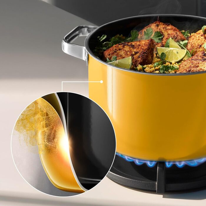 Набір каструль WMF Fusiontec Mineral Pro, 4 шт., індукційні, нержавіюча сталь, Mango Yellow, Made in Germany