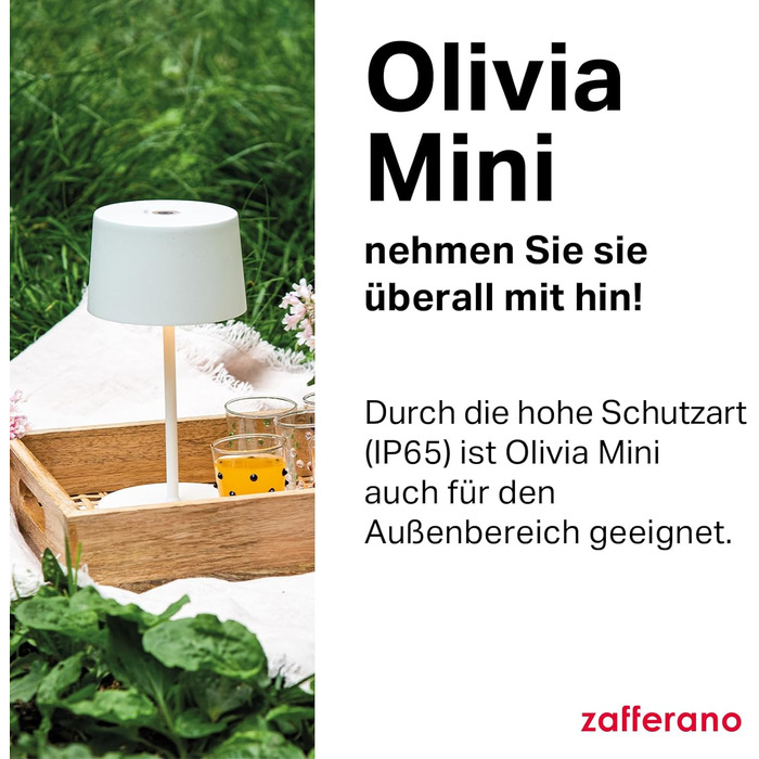 Zafferano Olivia Mini Лампа: Портативна LED-лампа з торканням, 22 см, фіолетовий колір, для дому та вулиці, диммер, 2700-3000K, з зарядним пристроєм (стара версія)