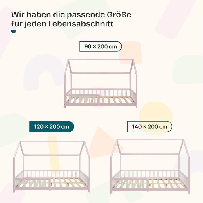 Ліжко дитяче en.casa Hesel, біле, з бортиками та ламелями, Montessori, 120x200 см