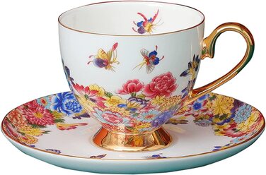 Набір різнокольорових кавових чашок і блюдців fanquare з ложкою, порцеляновий візерунок у вигляді квіткового метелика, чайна чашка з тонкого кістяного порцеляни, (білий)
