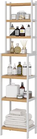 Стелаж для ванної кімнати та кухні FOREHILL з 7 полицями (160x36x28 см) - бамбук та білий