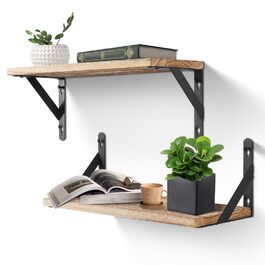 Набір настінних дерев'яних полиць Uten у рустикальному стилі з тримачем для рушників, 2 шт., світло-коричневий — для ванної кімнати, кухні, вітальні та спальні