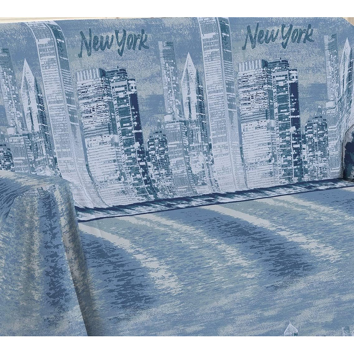 Плед для дивана, барвистий, візерунок Нью-Йорк 250 х 290 см - Універсальний плед для дивана з бавовни - Покривало Granfoulard Літня ковдра двоспальне ліжко - (Синій, 1 площа - 180X290)