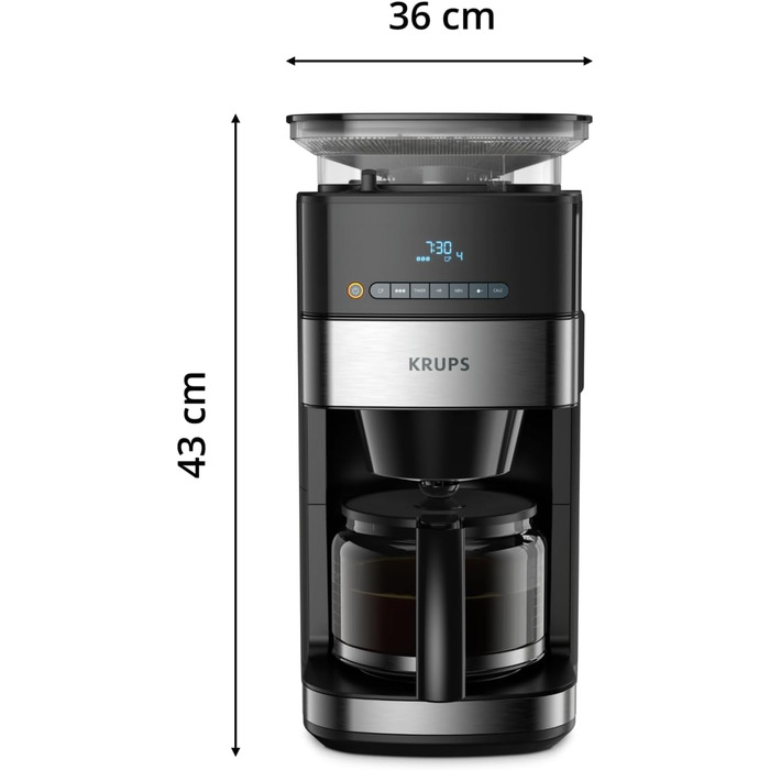 Кавомашина Krups KM8328 Grind Aroma з вбудованим млином | Таймер, 1.25л, 15 чашок | 3 ступені помелу, автовимкнення, чорний