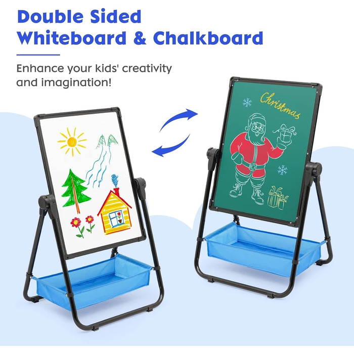 Дитяча мольберт Kinder Staffelei: двостороння дошка для малювання з крейдою та білою дошкою, регульована висота, з аксесуарами, чорний