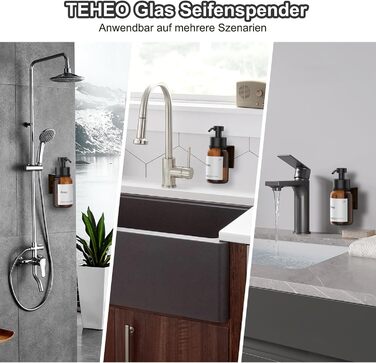 Настінний диспенсер для мила чорного кольору 250 мл - без свердління - для шампуню та гелю для душу