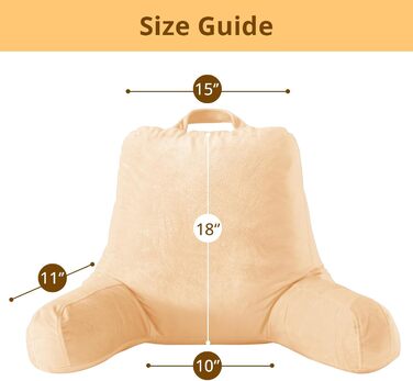 Підкуштуник Sasttie з велюровою спинкою для читання в ліжку, м'яка подушка для підтримки спини, з підлокітниками для дивана, софи та підлоги, ідеально для гуртожитків та аксесуарів для читання, колір: пісочний