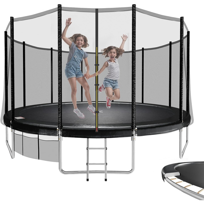 Батут JUMMICO вуличний Ø427 см з драбиною та сіткою захисту, чорний - для дітей та дорослих, сертифікат GS
