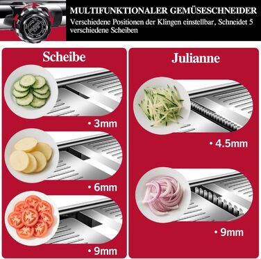 Машинка для нарізання овочів Mastertop Mandoline, 5-в-1, з нержавіючої сталі, регульована, для нарізання соломкою, скибочками та тертям