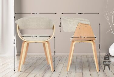 Стільці для їдальні CLP Bruce з тканинним покриттям, дерев'яним каркасом, чорного кольору для їдальні або кухні | Крісло витримує до 150 кг, колір: каркас - горіх (дерево (натуральне), кремовий)