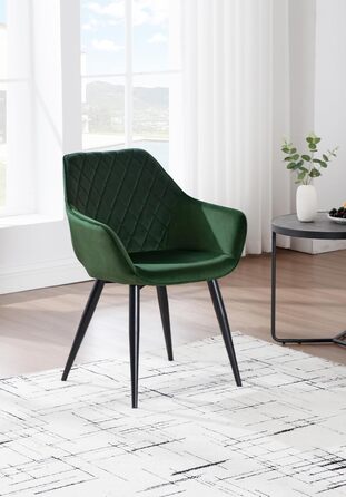 Набір з 2 стільців Woltu Esszimmerstühle: м'які крісла з підлокітниками для кухні, вітальні, обідньої кімнати, зелений велюр, металеві ніжки
