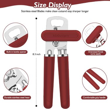 Відкривачка для консервів ручна, міцна, з гладкими краями та зручною ручкою, вбудований відкривачка для пляшок (Burgunder)