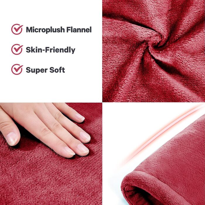 Електричний нагрівальний килимок для спини, шиї та плечей 60 x 85 см з 4 рівнями температури, захист від перегріву, машинне прання, червоний