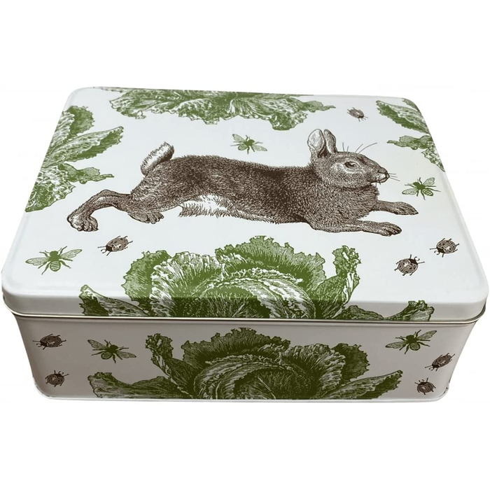 Дизайн подарункової коробки Thornback & Peel-Любовно оформлена прямокутна коробка для зберігання-жерстяна коробка з мотивом, коробка для печива, коробка-Розміри (Д х Ш х В) 19,5 х 15,4 х 7,5 см (заєць в капусті)