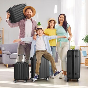 Набір валіз LALAHO 3/4/5 шт. з косметичками, ABS, чорний. Валізи для подорожей, ручна поклажа