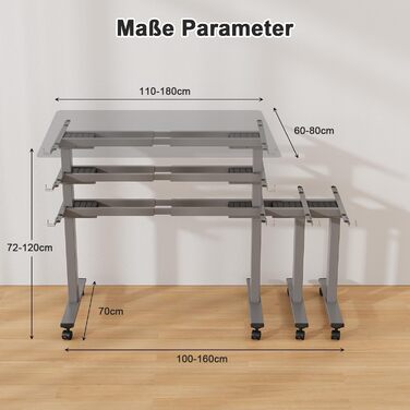 Регульований стіл JUMMICO з міцним металевим каркасом та 2 моторами, 3 пам'яті, для стояння та сидіння (білий), 100 x 140 см, сірий