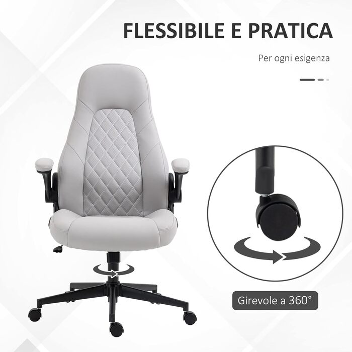 Крісло офісне Vinsetto ергономічне з регулюванням висоти та відкидною спинкою, сіре, 67x70x112-122 см