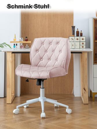 Крісло для дому та офісу Symino з функцією гойдання, крісло для макіяжу та письма, обшите штучною замшею, регульоване по висоті, 360° обертання, ергономічне, до 150 кг, велике, рожеві кнопки