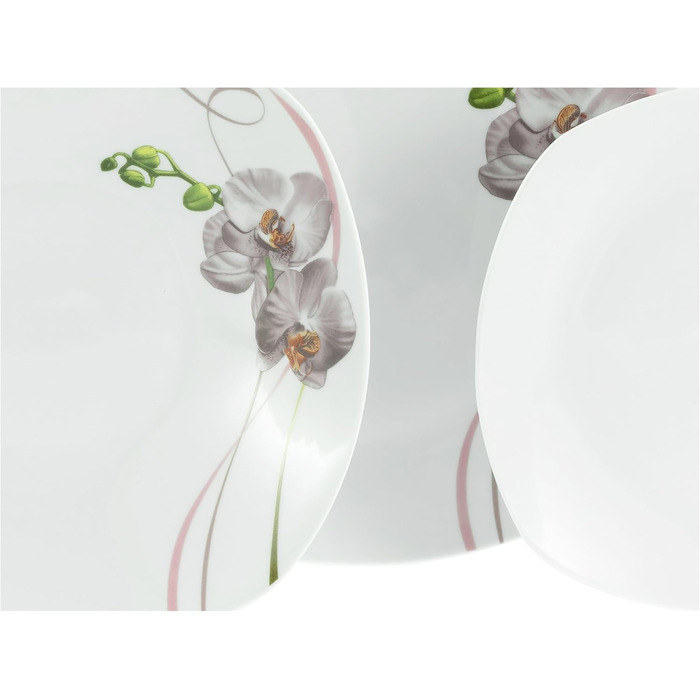 CreaTable Серія Square Orchidee: 18-частинний порцеляновий кавовий сервіс на 6 осіб, для кави, миття в посудомийній машині та використання в мікрохвильовій печі