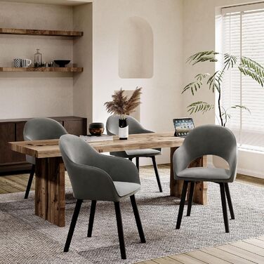 Набір обідніх стільців для кухні та вітальні (4 шт.) з підлокітниками, м'яке сидіння, поліестер, дерев'яні ніжки, бежевий, темно-сірий, чорний