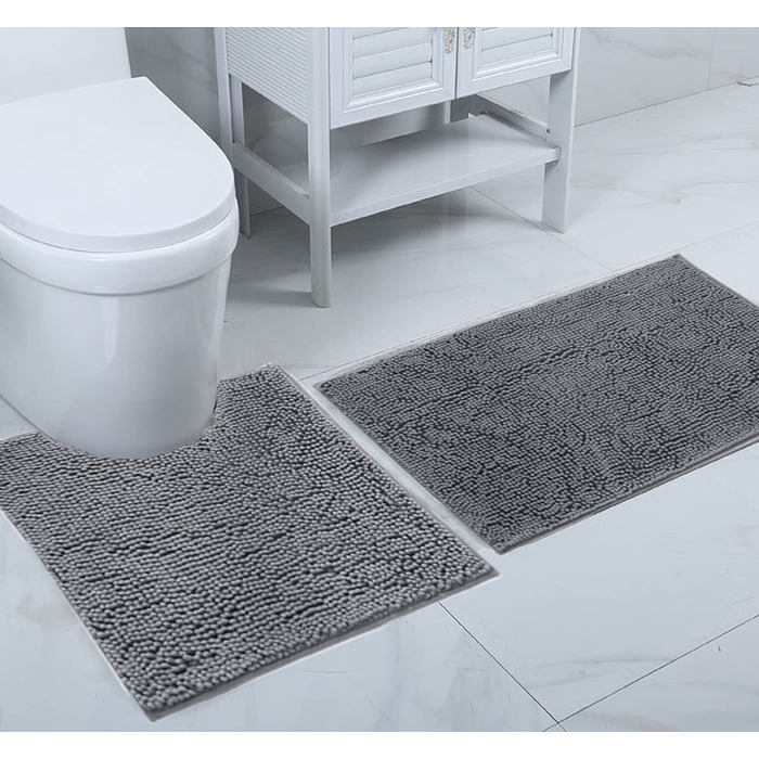 Килимок для ванної AinDen, що миється з 3 предметів Килимок для ванної нековзний, м'який, 40 60,50 50 (U-подібна форма)50 80 см можна прати в пральній машині для ванни, душа, ванної кімнати (сірий)