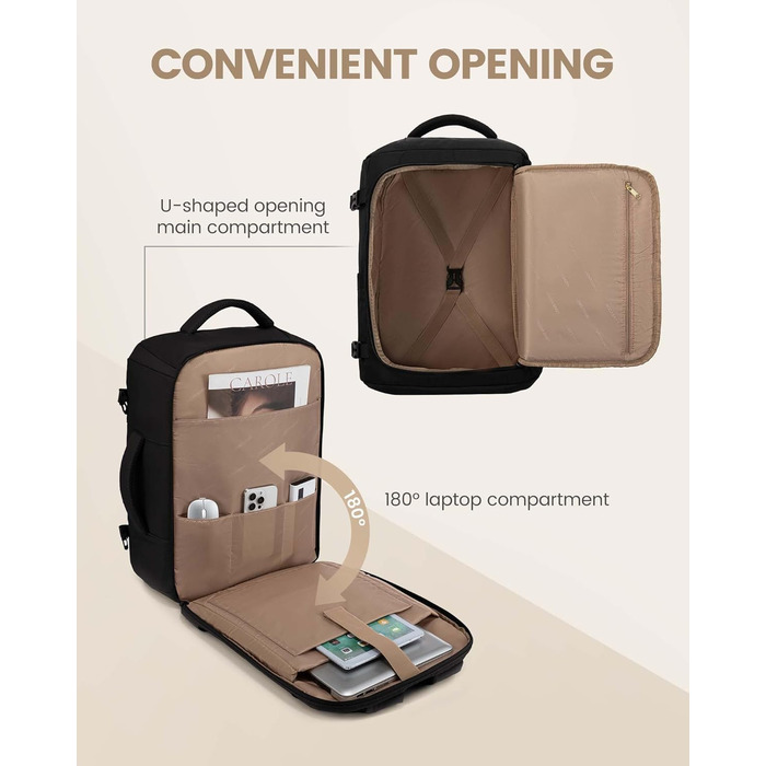 Рюкзак жіночий LOVEVOOK 40L для подорожей та авіаперельотів, Carry On, Beige Khaki