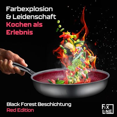 Сковорода FIXLINE Black Forest 28 см - RED Edition - стійке до подряпин покриття - для всіх типів плит, включаючи індукційну - безпечна для духовки - легко чиститься - новинка - ідеальний подарунок