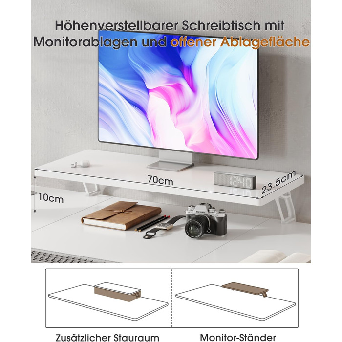 Електричний регульований стіл TRIUMPHKEY 140x60 см з підставкою для монітора, білий
