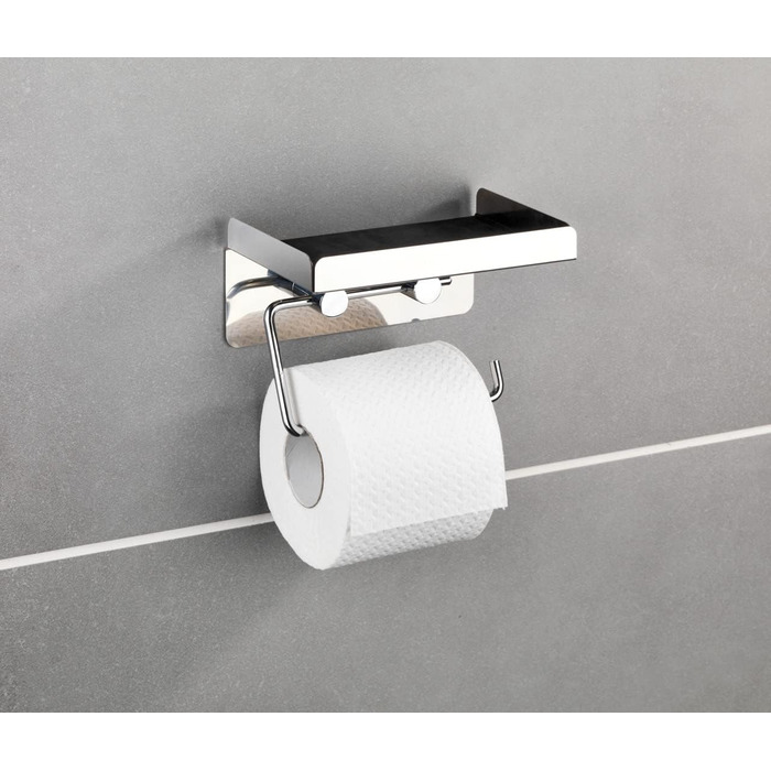 Тримач для туалетного паперу WENKO 2 в 1 з нержавіючої сталі, нержавіюча сталь, 16 x 12,5 x 11,5 см, глянцевий