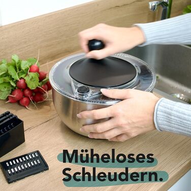 Нержавійна салатниця-центрифуга (4,5л) + овочевий тертки з 5 лезами | зручне віджимання салату завдяки неслизькому дну та ручним приводом