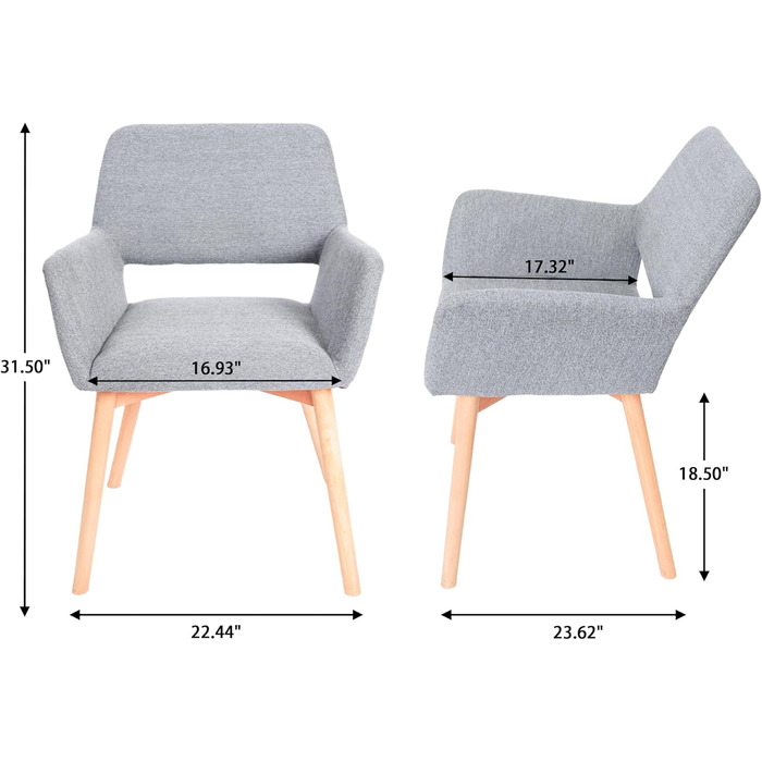 Набір з 2-х м'яких крісел для їдальні CangLong, сірого кольору, з масивними дерев'яними ніжками, для кухні, їдальні та вітальні