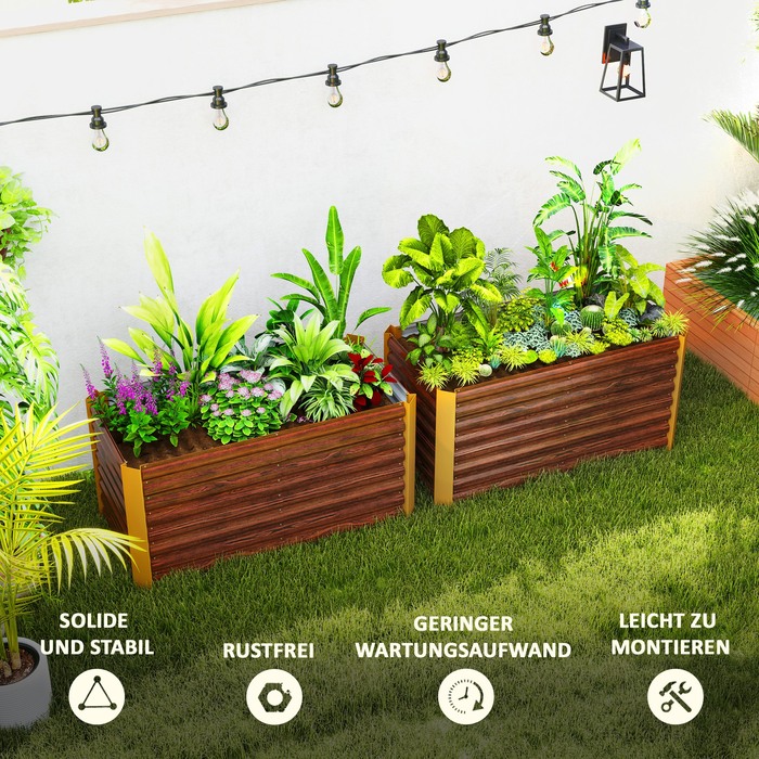 Набір з 2 грядок-ящиків для вирощування рослин, глибокі, металеві, 120 x 60 x 60 см, коричневого кольору