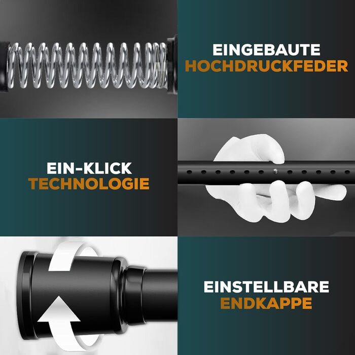 Штанга для штор без свердління 370-420 см, чорна, Ø 32 мм - натяжна штанга для штор, душової кабіни, дверей та шафи