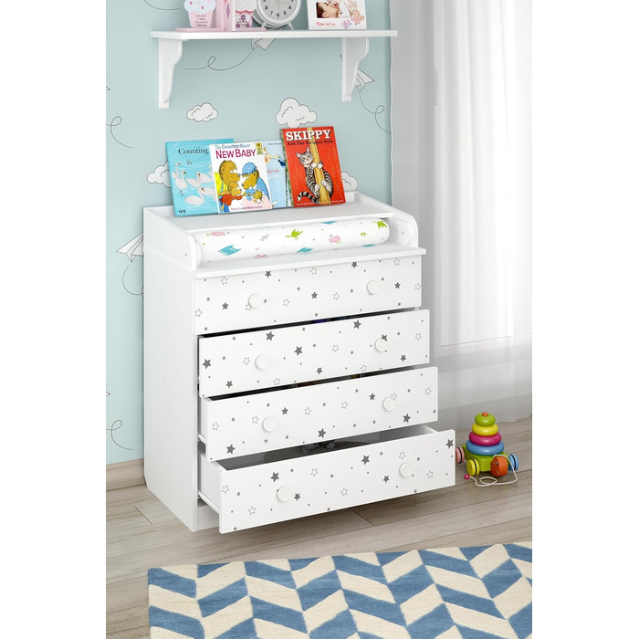 Комод для переодягання Shefa Kids Wickelkommode 800 білий - якісний комод з пеленальним столиком для дитячої кімнати (Sternenlicht)