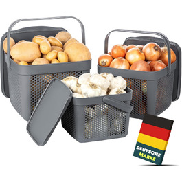 Набір контейнерів для зберігання картоплі, цибулі та часнику Uandu, 3 шт. (5L+8L+12L), сірий