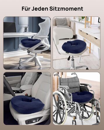 Ортопедична подушка-кільце Feagar: ергономічний сидіння-пончик для копчика, геморой та ішіасу, посилена (90-140 кг), темно-синя