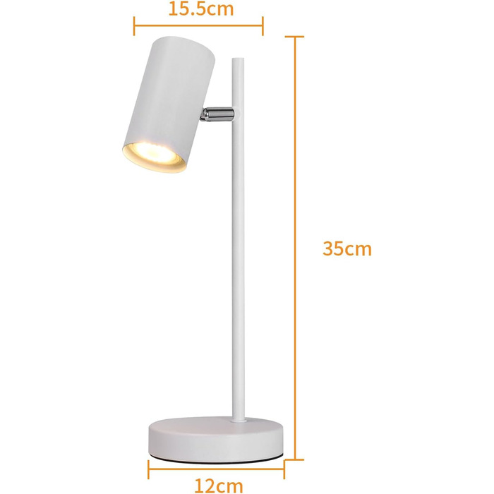 Настільна лампа для вітальні, спальні та офісу: поворотна 350°, цоколь GU10, металева, з вимикачем, білий (2 шт.)