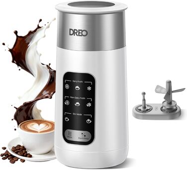 Dreo електричний спінювач молока 8-в-1 для лате арт, 270 мл, з підігрівом, LED, білий