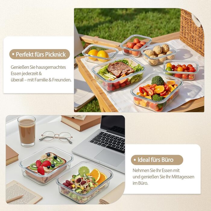 Набір контейнерів для зберігання їжі з кришками, 20 шт. (10 контейнерів, 10 кришок), миюча посуду, придатні для мікрохвильової печі та морозильної камери, герметичні, сучасні, для продуктів харчування, набір контейнерів для їжі (FE1537-cremig)