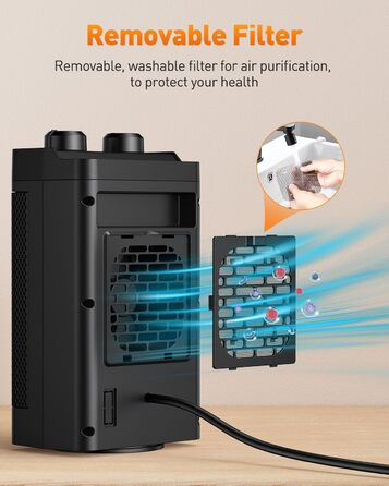 Електричний обігрівач з керамічним нагрівачем, 1500 Вт, 3 режими, осциляція 70°, захист від перекидання, тихий обігрівач для офісу, вітальні, спальні