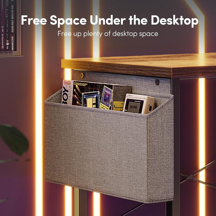 Ігровий стіл CubiCubi L-подібної форми 150x120 см з підставкою для монітора та кишенькою для зберігання, вінтажний коричневий