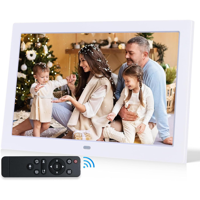 Цифровий фотомонтаж 10.1 дюйма, IPS, 1280x800, USB/SD, фото/музика/відео, календар, будильник, настінний монтаж, білий