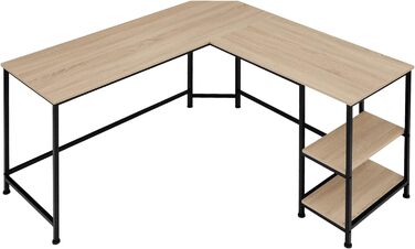 Кутовий стіл tectake з 2 полицями, Г-подібний комп'ютерний стіл, промисловий дизайн, дерев'яний офісний стіл, чорний металевий каркас (світле індустріальне дерево, дуб сонома)