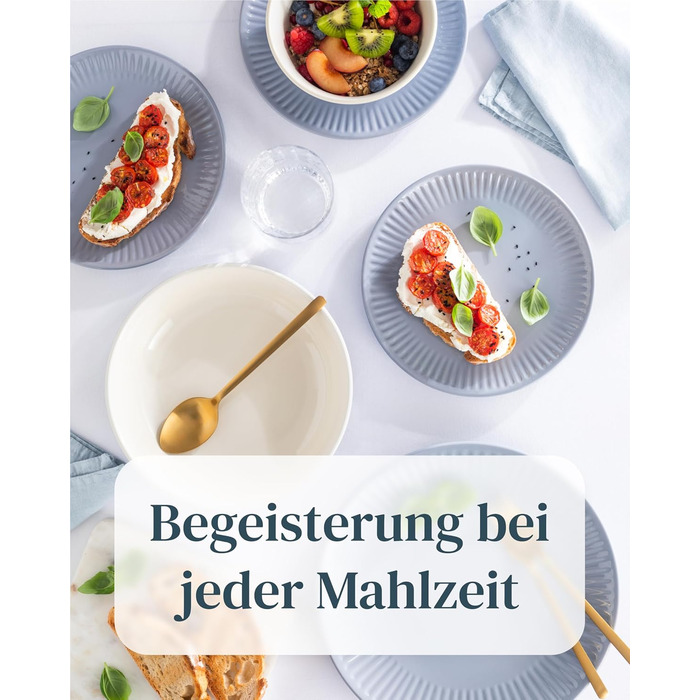 Набір посуду Steingut Hygge 24 елементи (6 осіб), сіро-блакитний колір, преміум якість, комплект посуду для сервірування столу